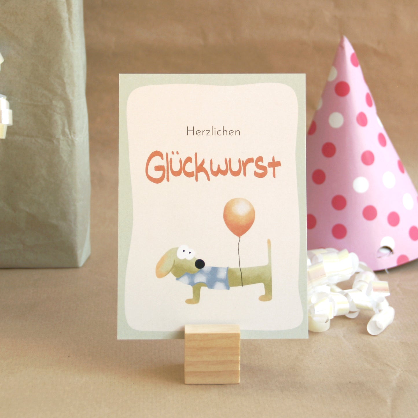 Grußkarte „Herzlichen Glückwurst“