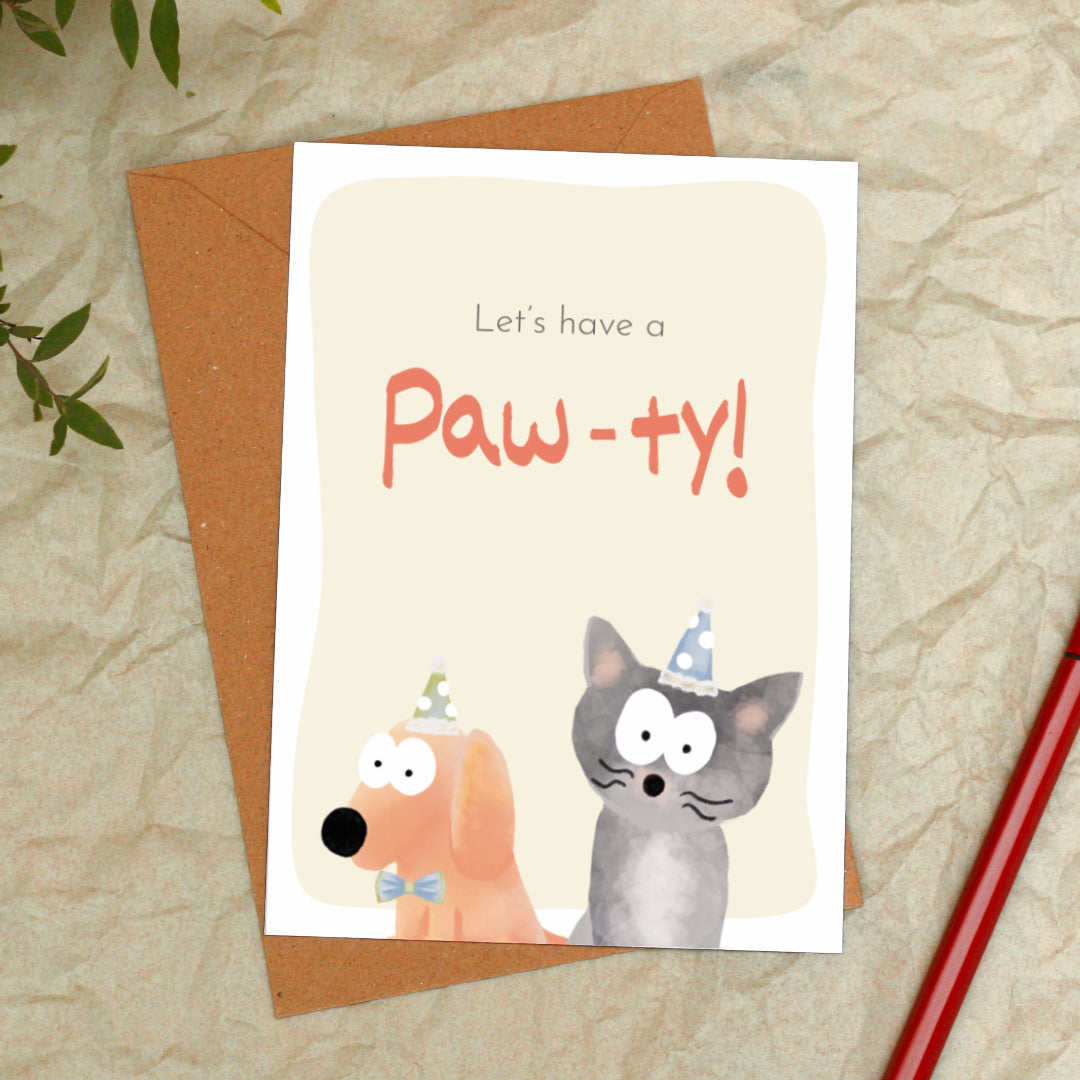 Grußkarte Let’s Have a Paw‑Ty für Hundeparty und Feiern