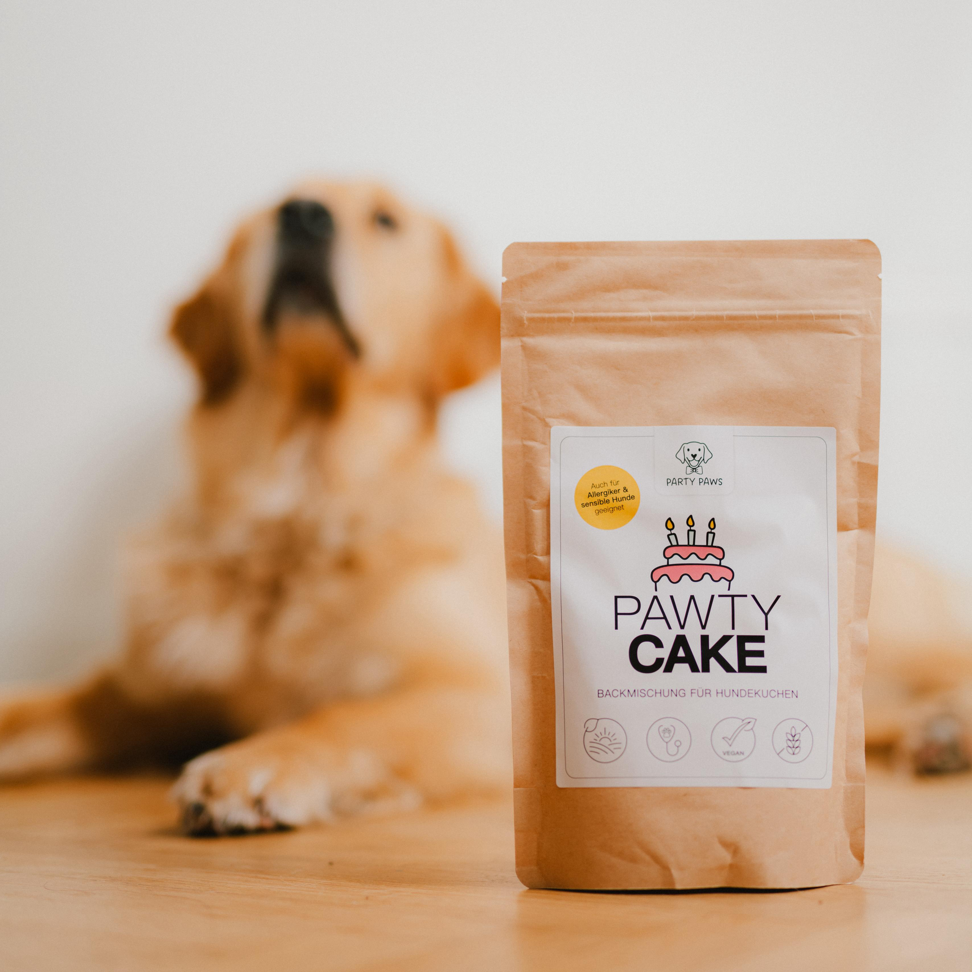 Hund und Backmischung für Hundekuchen beim Hundegeburtstag