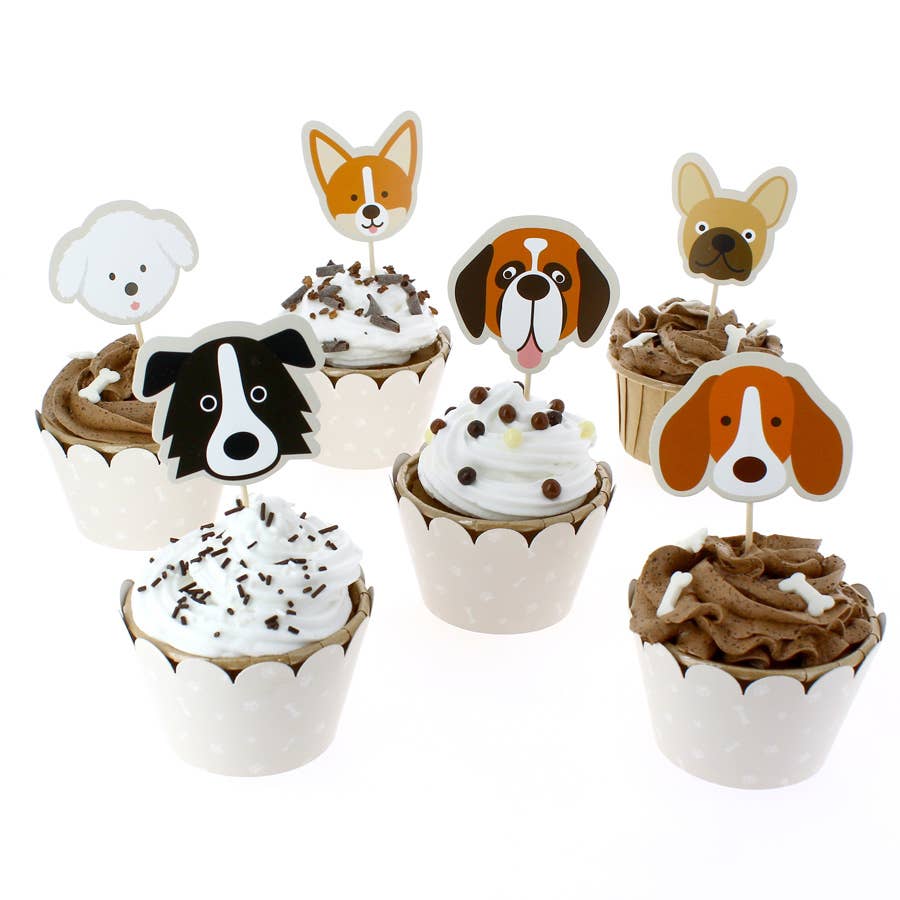 Cupcake-Dekorations-Set mit Muffin-Banderole und Deko-Spieß für Hundeparty und Geburtstagsfeier