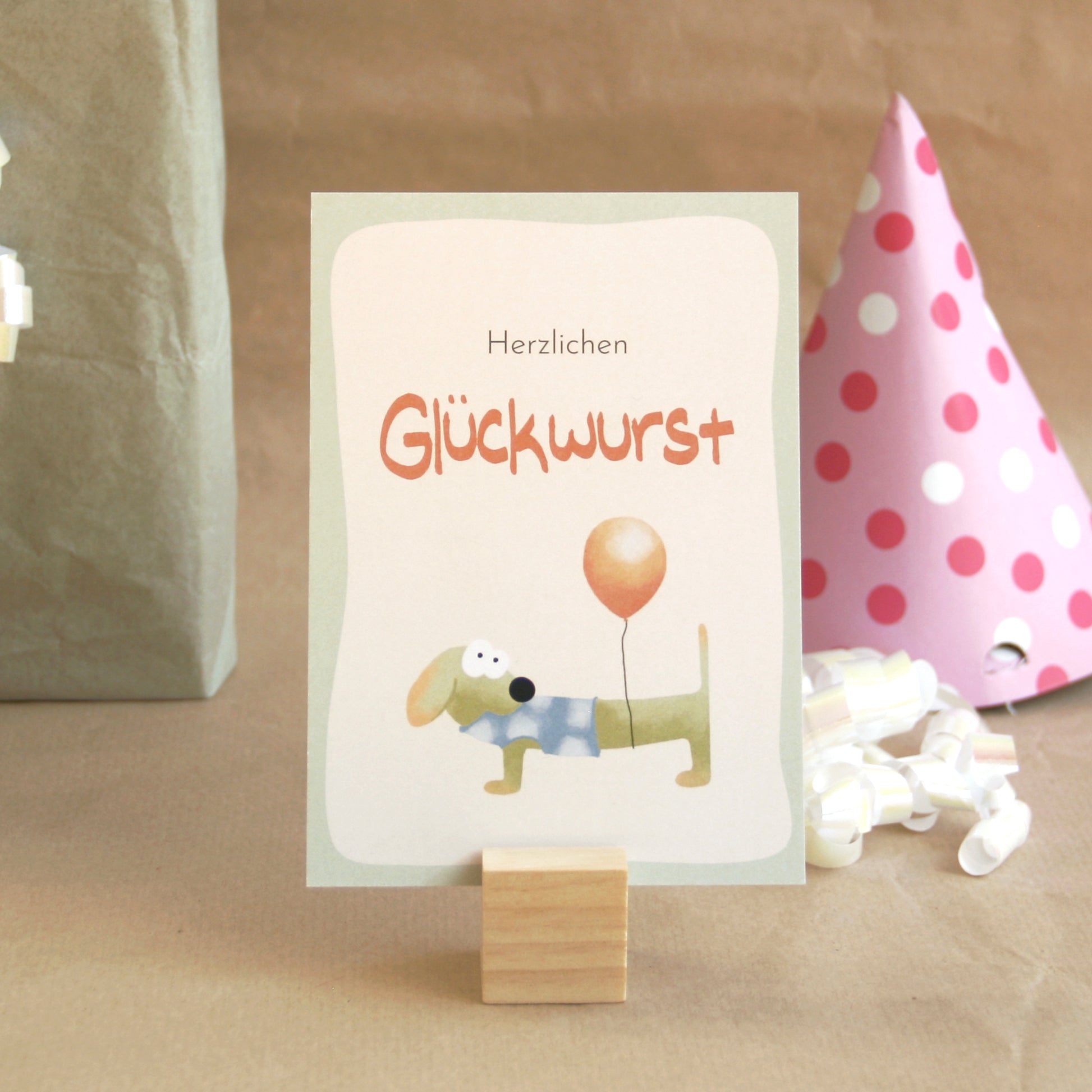 Grußkarte Herzlichen Glückwurst humorvolle Karte für Hundefreunde