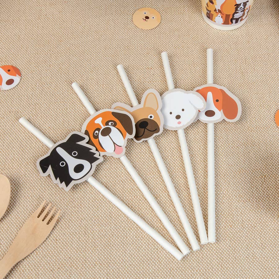 Papierstrohhalme mit Hunde-Motiven für Hundeparty