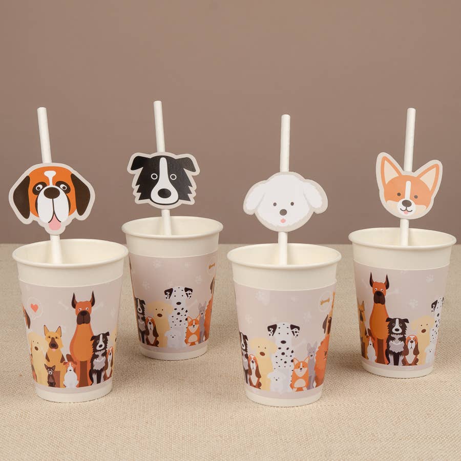 Papierstrohhalme mit Hunde-Motiven für Hundeparty