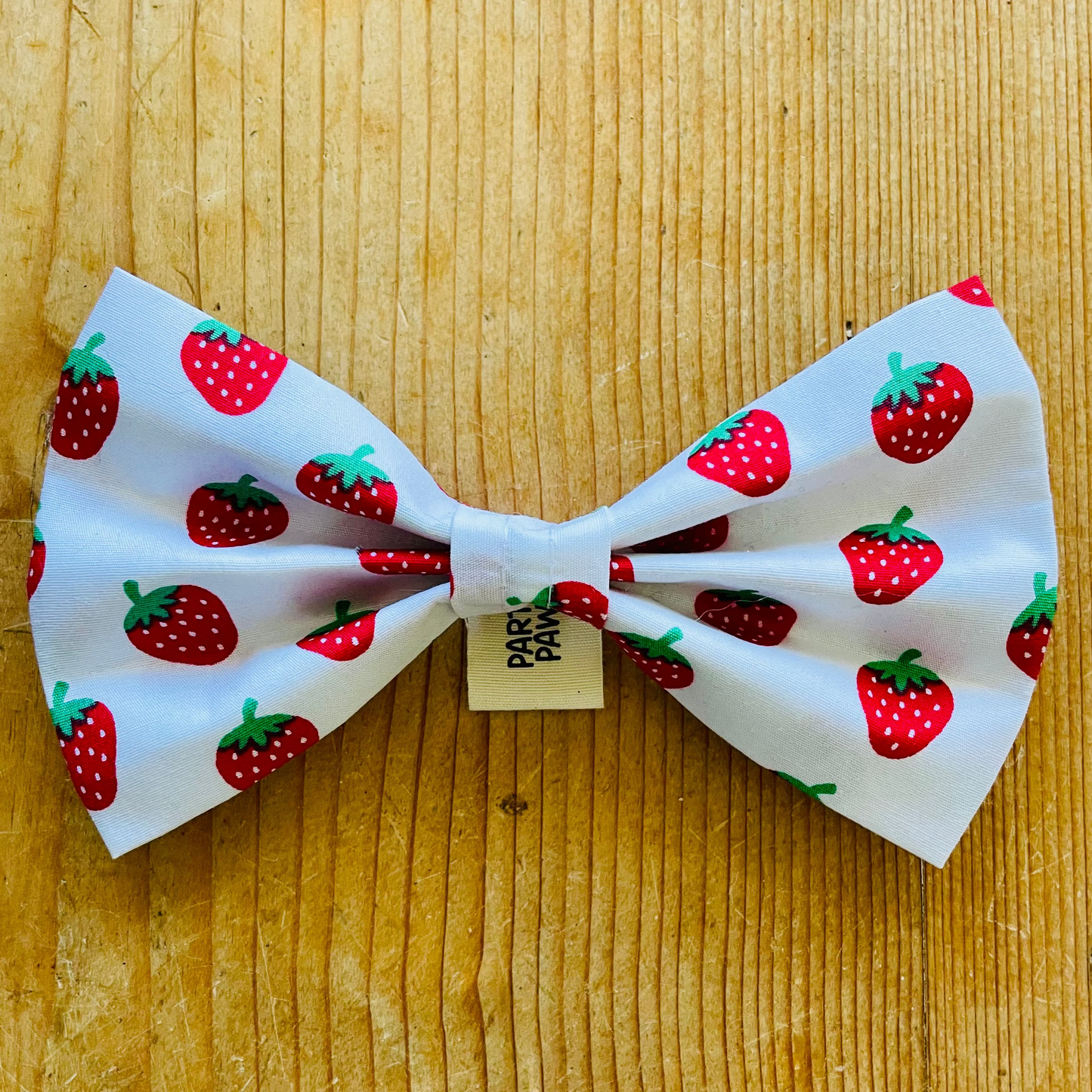 Vorderansicht der Hundefliege mit Erdbeermuster aus Baumwolle