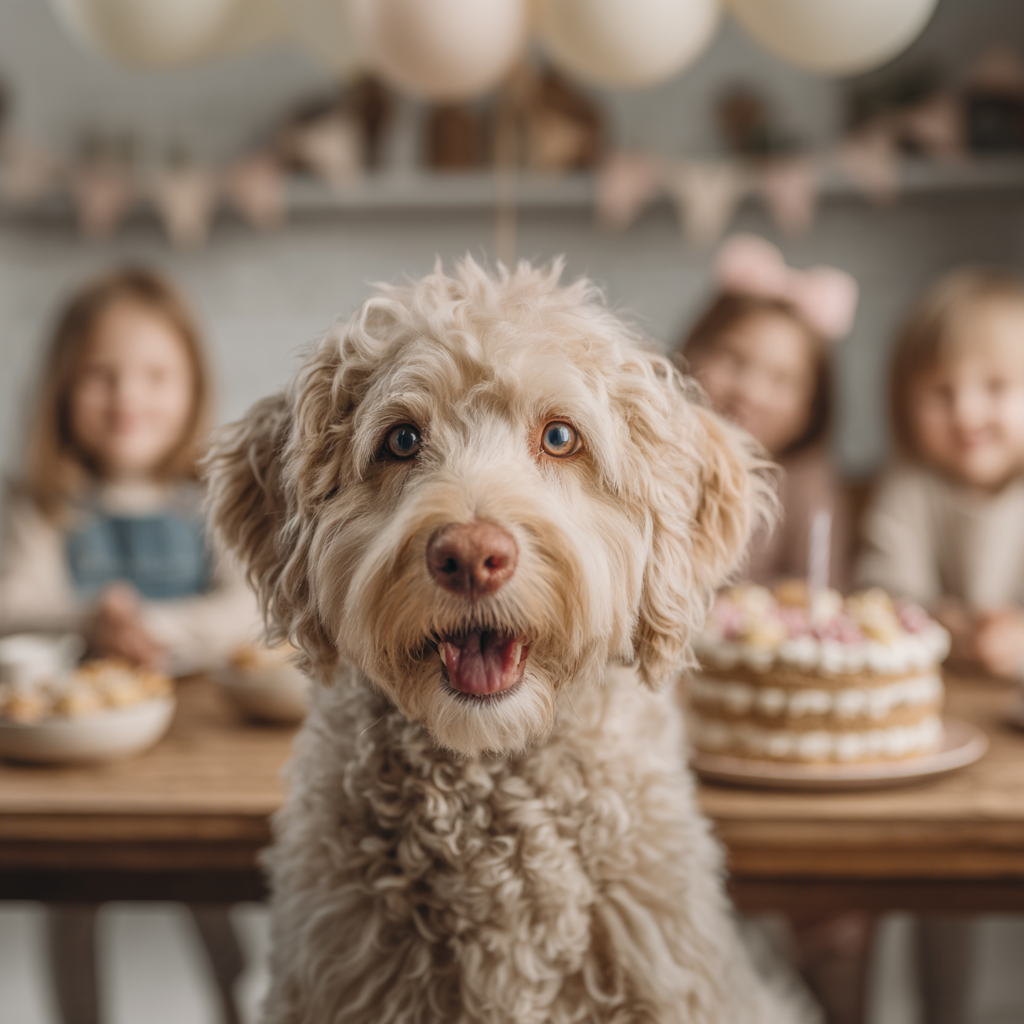 Hundegeburtstag mit Kuchen, Deko und Kindern